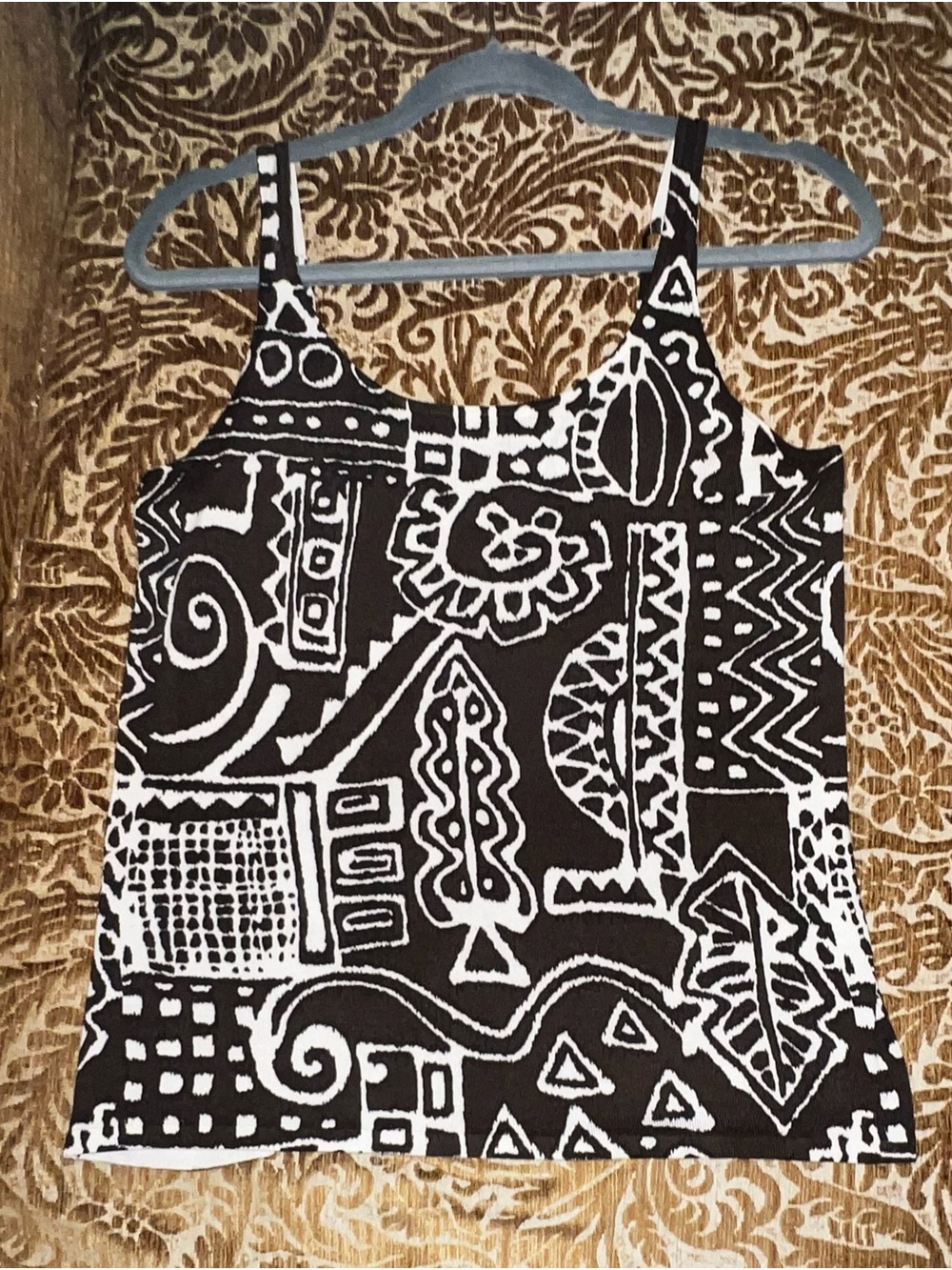 Chico's Dark Brown and White Graphic Tank Top